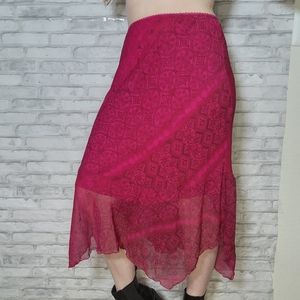 B.i.y.a.y.c.d.a Pink Printed Flowy Midi Fairy Boho Skirt